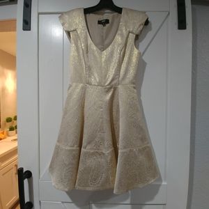 ABS Allen Schwartz Cream & Gold Shimmer Dress Size 2